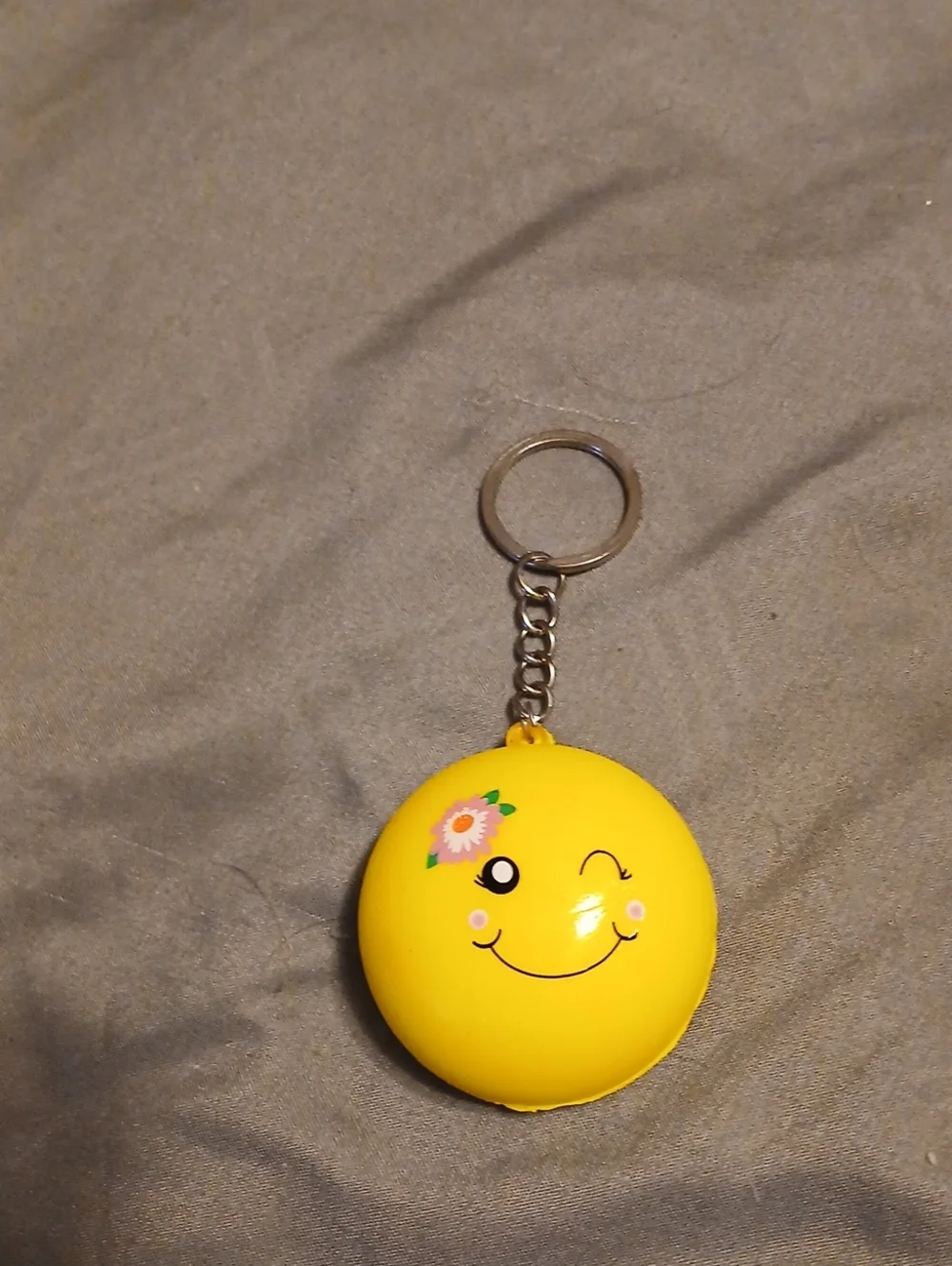 Cute Yellow Winking Smile Face Keychain
